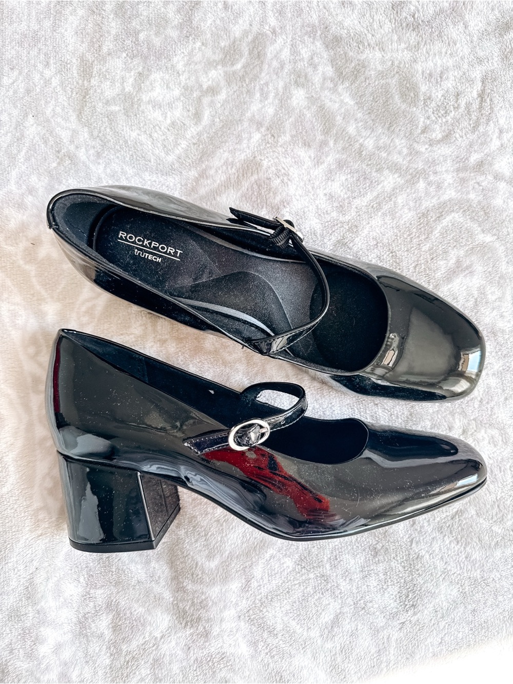 Rockport truTECH Black Patent Mary Jane Block Heel Pumps Size 9.5M